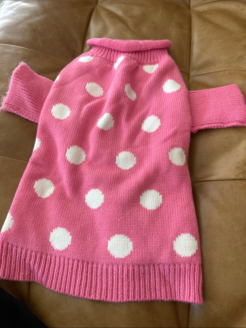 Pink Polka Dot Knit Dog Sweater - Lightweight Cozy Style